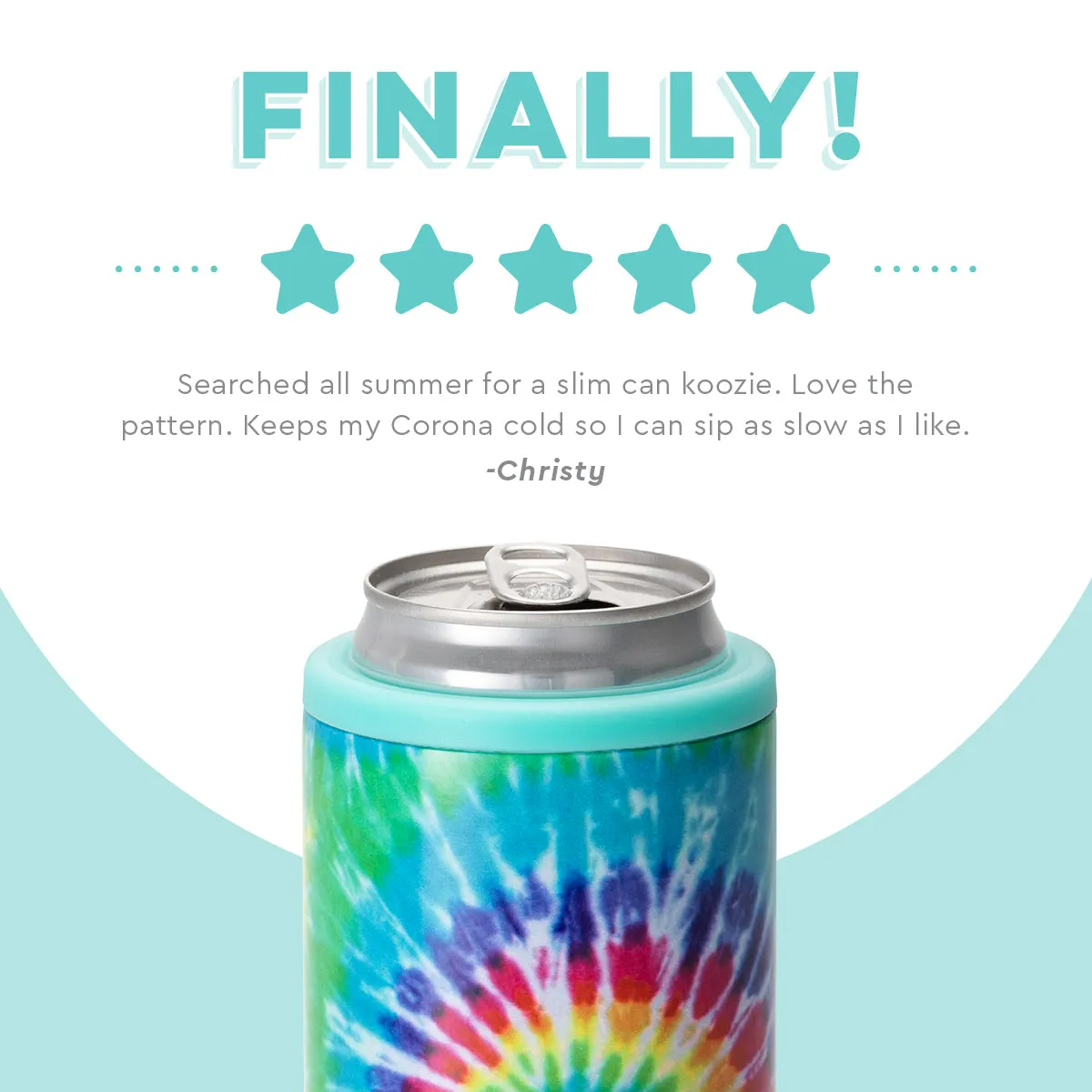 SWIG {SWIRLED PEACE} Rainbow Tie Dye Skinny Insulated Stainless Steel Can Cooler (12 oz.)