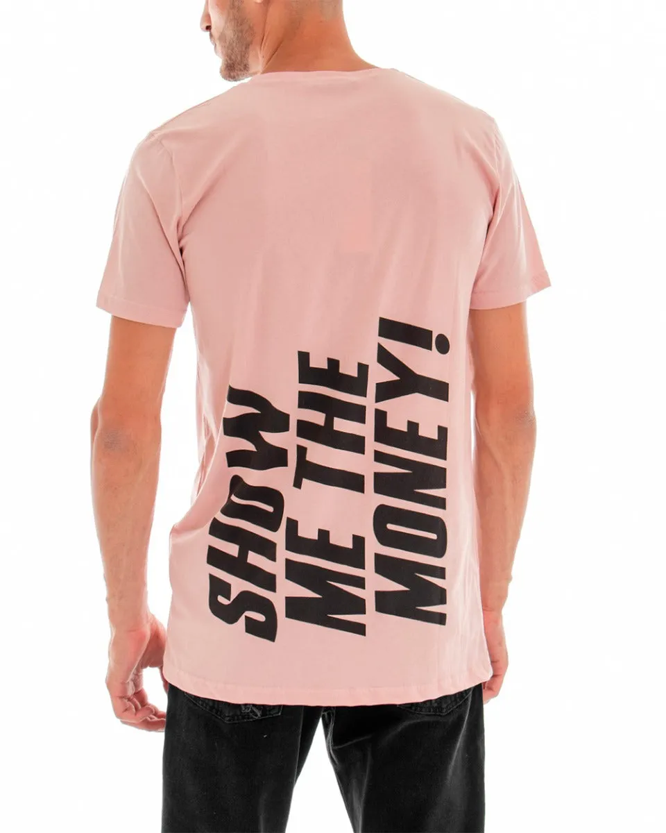 T-shirt Uomo Maglia Manica Corta Tinta Unita Rosa Stampa Retro Girocollo Cotone GIOSAL