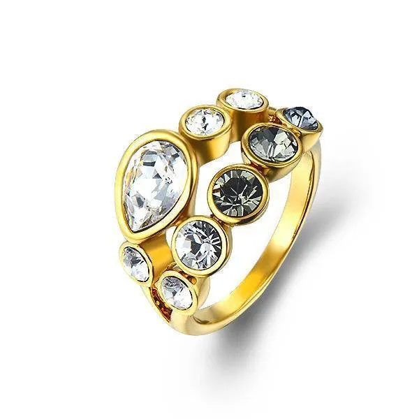 The golden numerous small white crystals ring