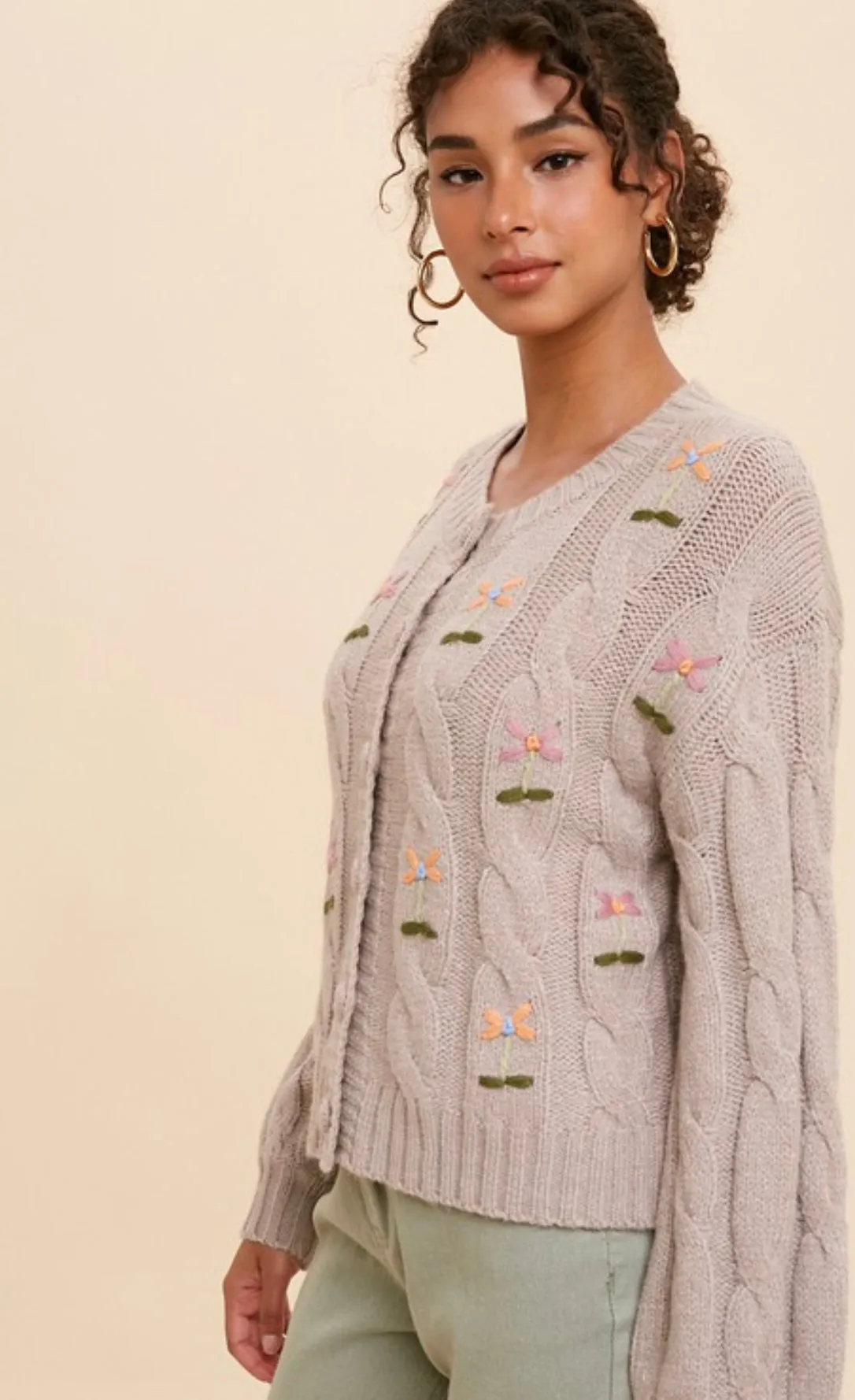 The Matilda Floral Sweater in Taupe