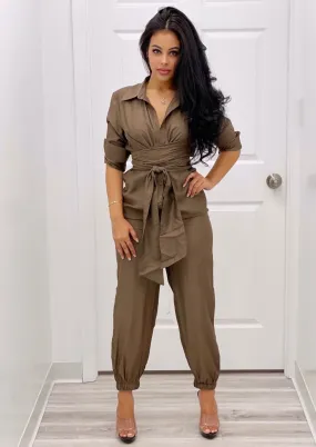 Toni Half Sleeve Wrap Olive Jumpsuit