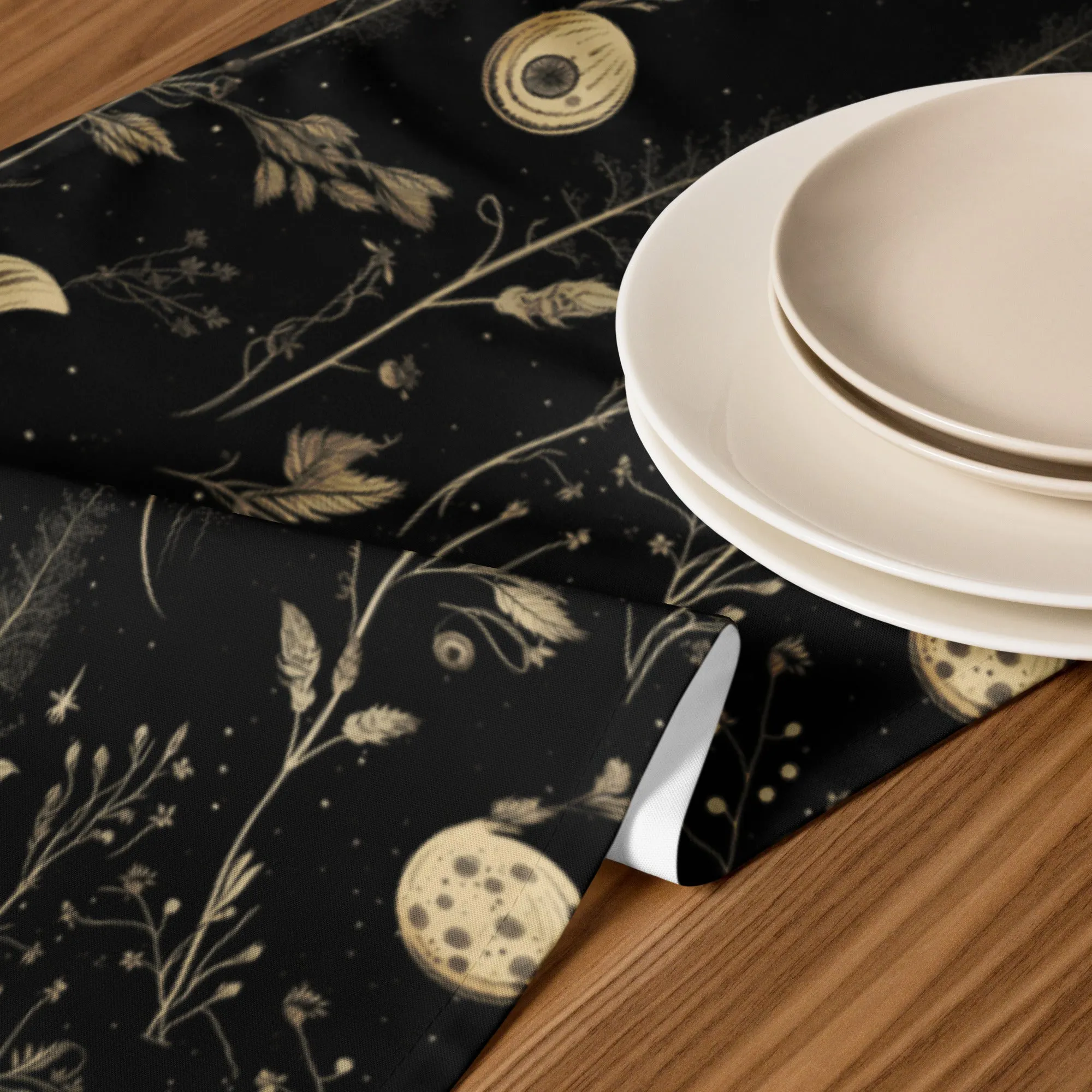 Twilight Garden Table Runner - Botanical Dinner Table Setup - Gothic Witchy Kitchen - Dark Academia Home Decor