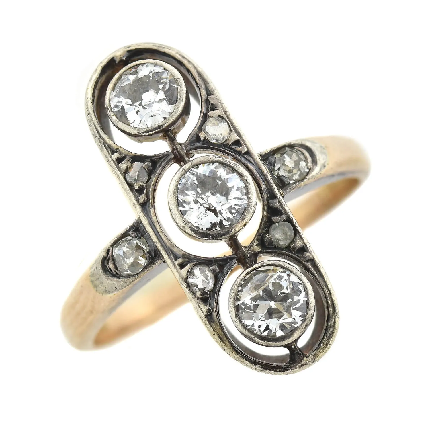 Victorian 14kt/Sterling   Diamond 3-Stone Ring 0.75ctw