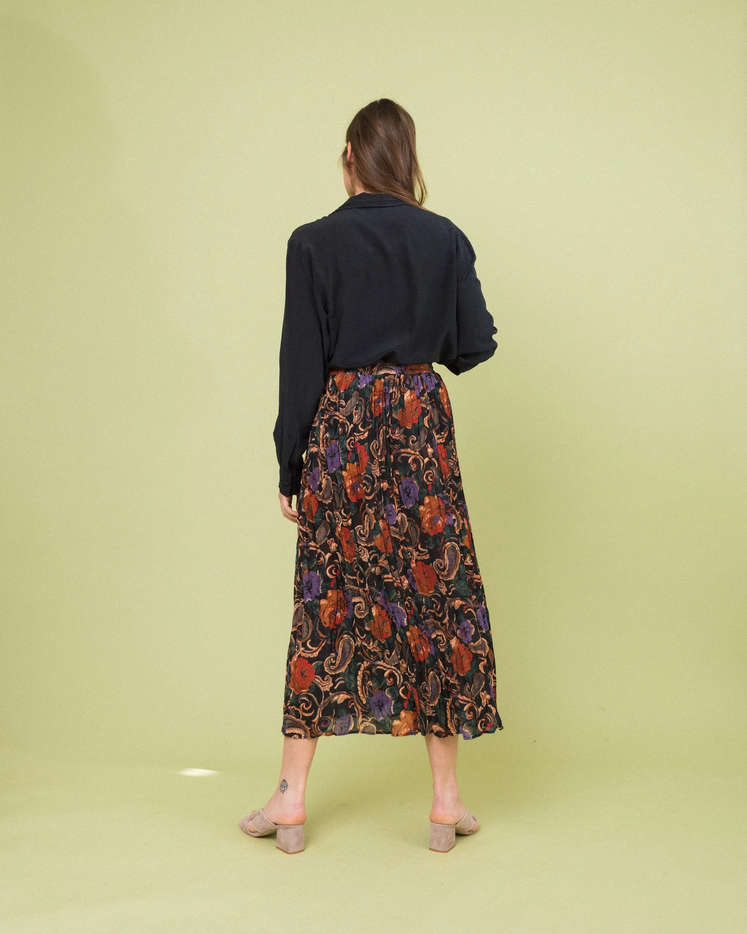 Vintage Floral Crinkle Chiffon Skirt (M)