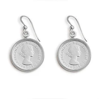 Von Treskow Sterling Silver Authentic 6 Pence Coin Earrings