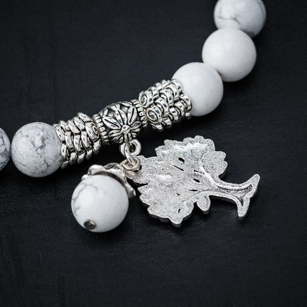 White Howlite Gemstone Bracelet with Tree of Life Charm