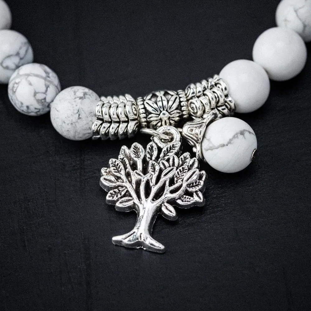 White Howlite Gemstone Bracelet with Tree of Life Charm