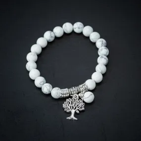 White Howlite Gemstone Bracelet with Tree of Life Charm