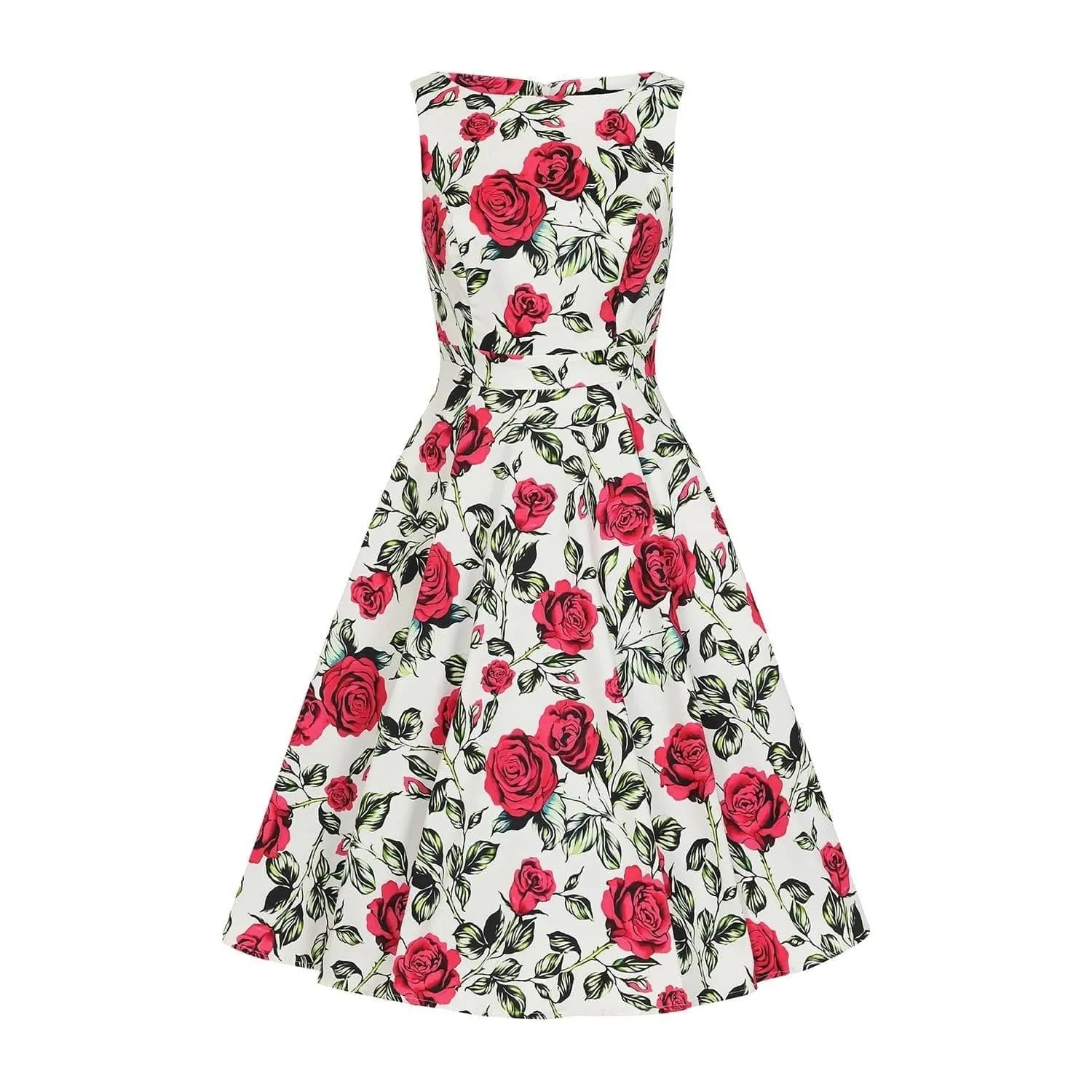 White Rose Floral Audrey Rockabilly 50s Swing Dress