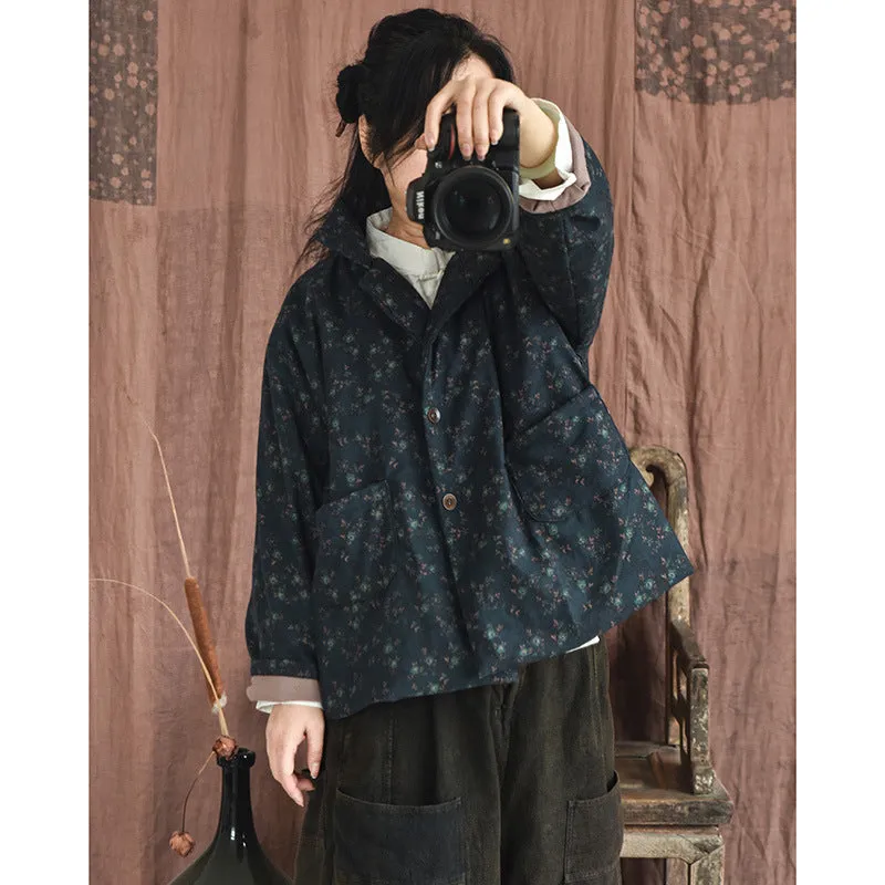 Women Retro Cotton Padded Loose Floral Coat