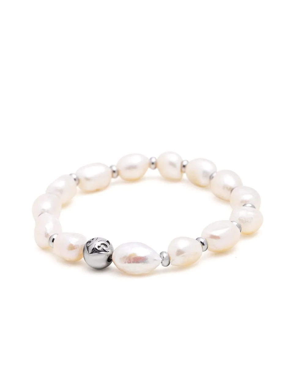 Women's Wristband with Baroque Pearls and Silver