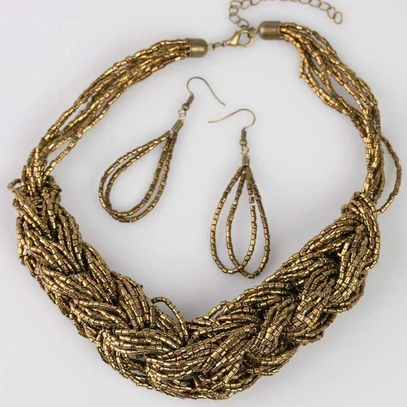 Wrap Battle Brass Seed Bead Necklace