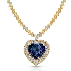 Yellow Gold Non Heat Tanzanite with White & Fancy Diamond Renaissance Necklace