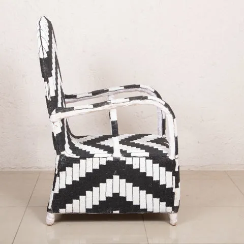 Yoruba Beaded Arm Chair Set of 2 | Black & White Zig Zag