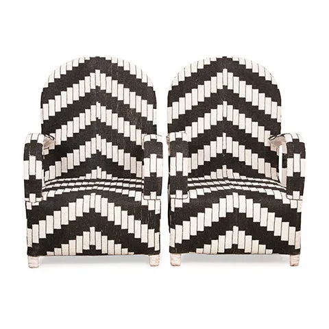 Yoruba Beaded Arm Chair Set of 2 | Black & White Zig Zag