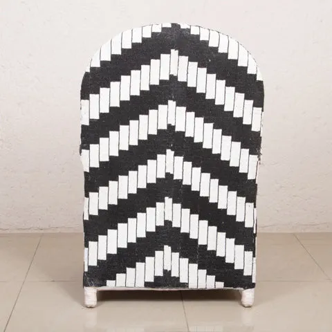 Yoruba Beaded Arm Chair Set of 2 | Black & White Zig Zag