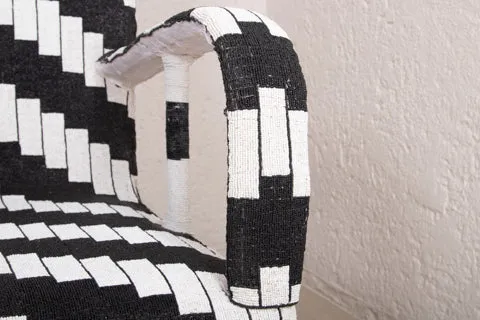 Yoruba Beaded Arm Chair Set of 2 | Black & White Zig Zag