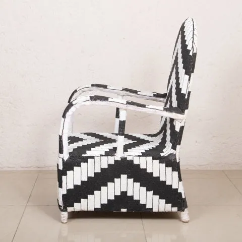 Yoruba Beaded Arm Chair Set of 2 | Black & White Zig Zag