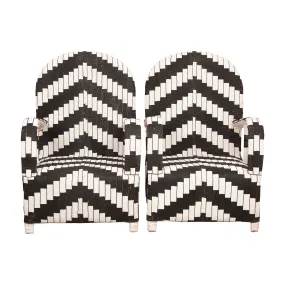 Yoruba Beaded Arm Chair Set of 2 | Black & White Zig Zag