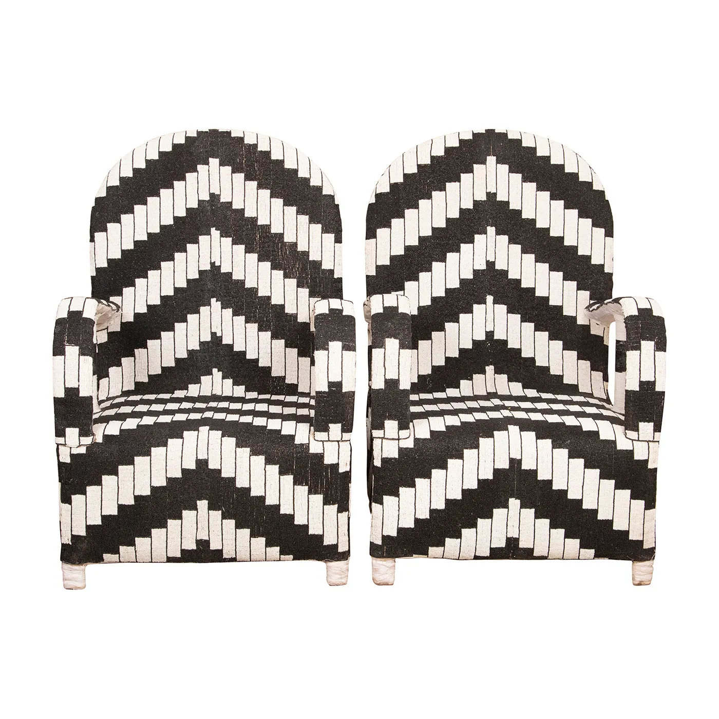 Yoruba Beaded Arm Chair Set of 2 | Black & White Zig Zag